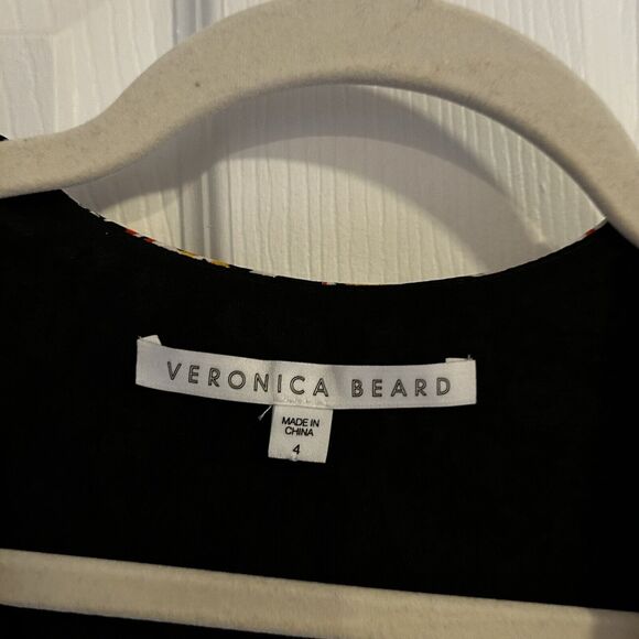 Veronica Beard Dress Minna V-Neck Floral Stretch Silk Mini Black Multicolor 4 - Picture 6 of 10